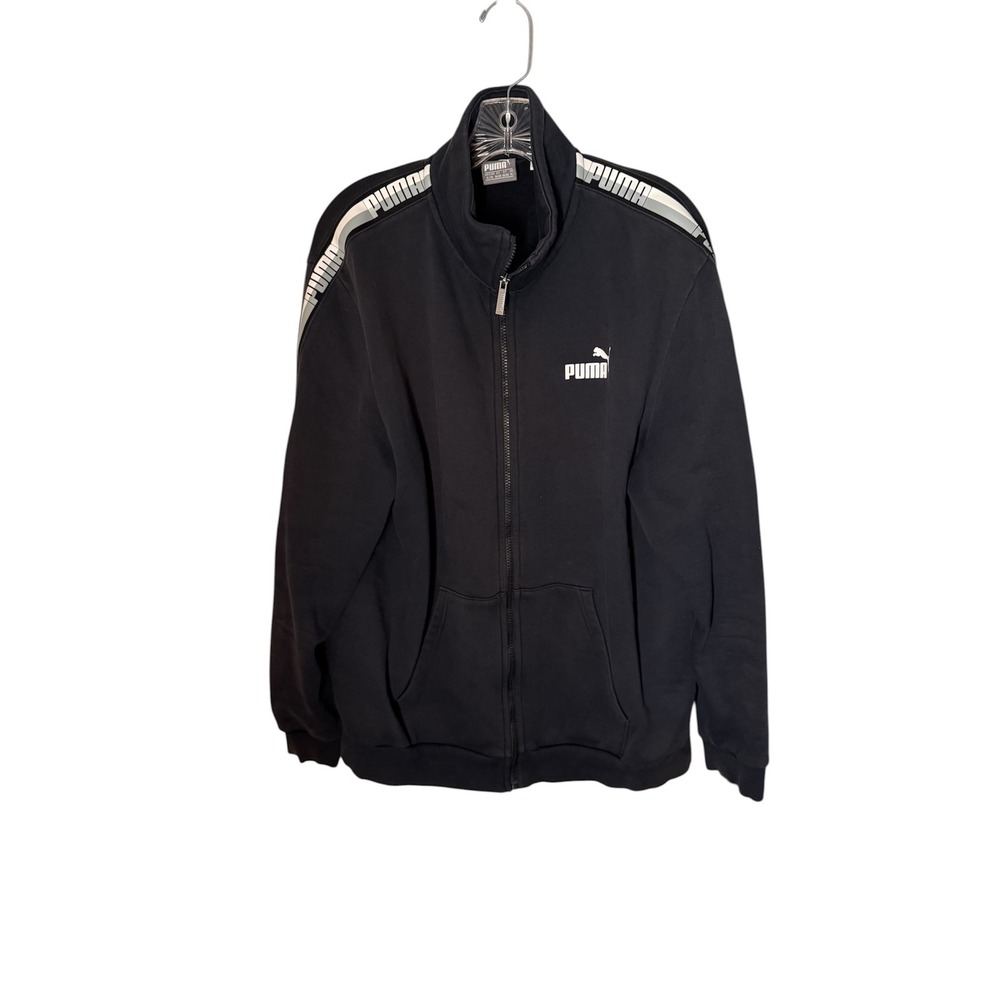 Puma Men's Zip-Up Sweatshirt Jacket Black Logo Track Jacket Size XL